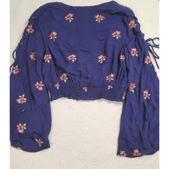 [188] Angie Blue Cropped Boho Blouse - Picture 7 of 9